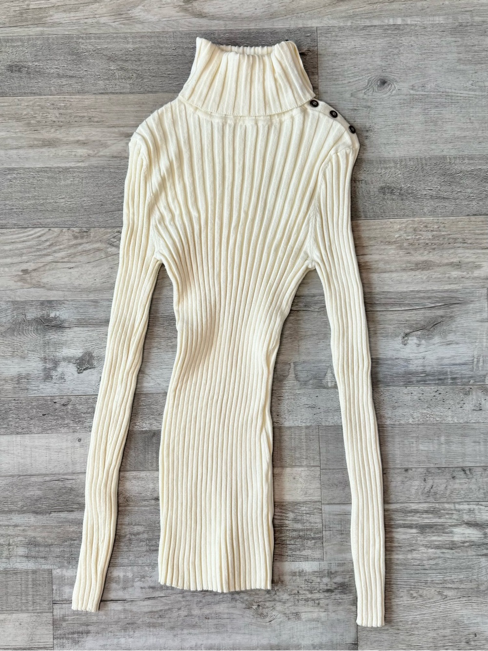 Sundance Ivory Ribbed Long Sleeve Turtleneck Tunic Size Small Bodycon O20